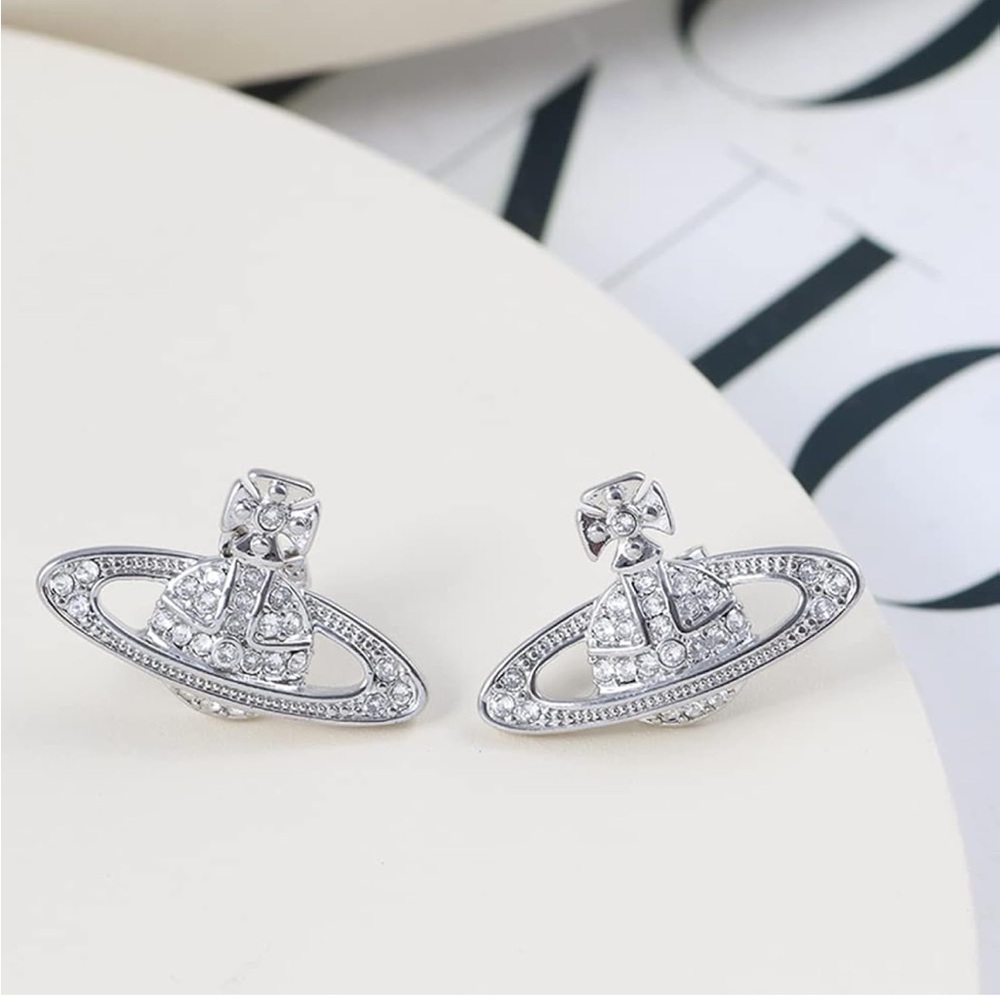 NEW Rhinestone Orb Silver Stud Earrings - Picture 3 of 8